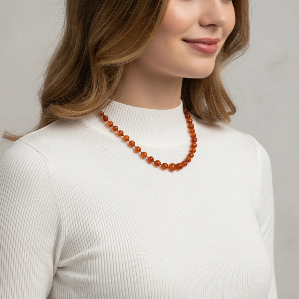 Collier Perles d'Ambre et Argent Ciselé